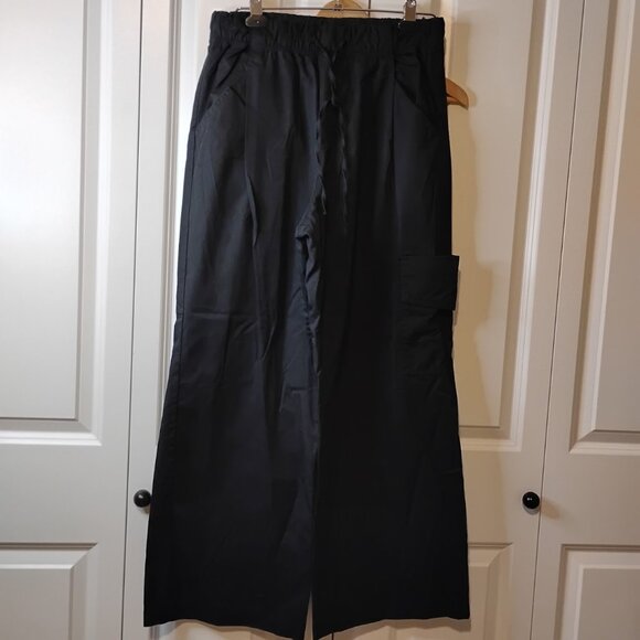 Zara Women's Black Drawstring Wide Leg Cargo Pocket Trouser Pants Size M - Picture 1 of 6